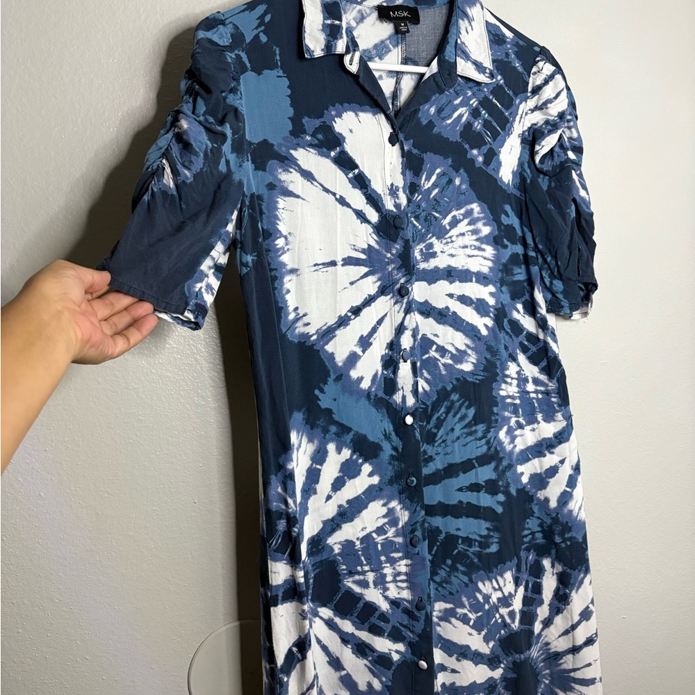 MSK Blue and White Tie-Dye Dress